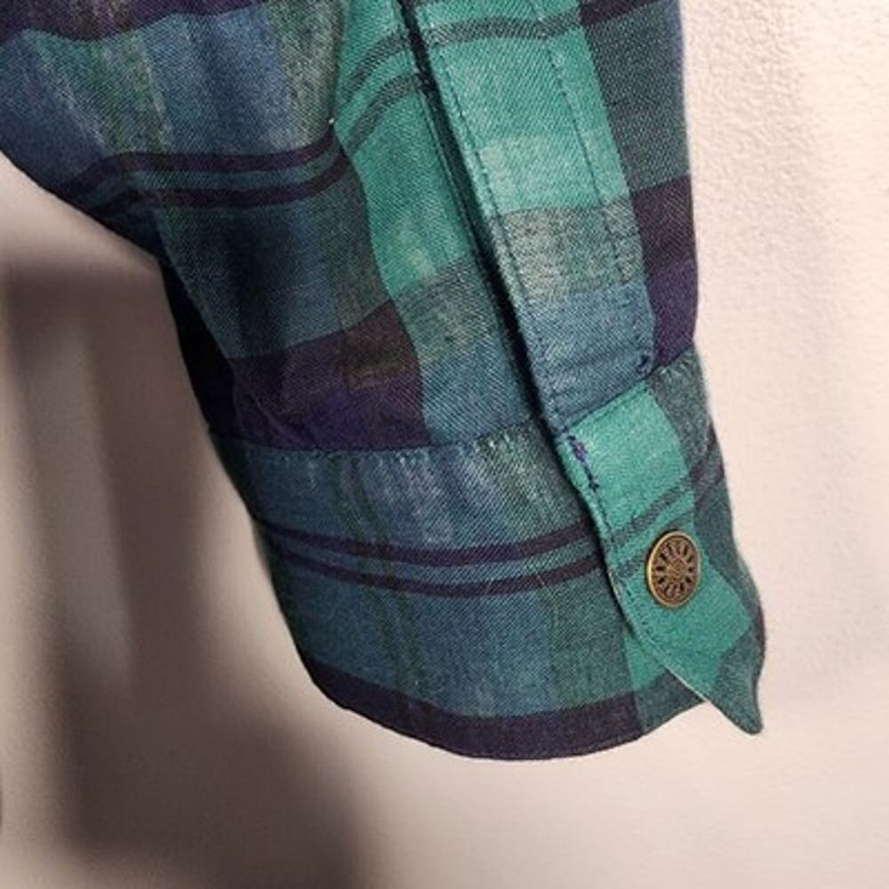 Joan Rivers Womens Cotton Plaid Reversible Boyfriend Shirt 2X Navy Emerald Snap - Picture 5 of 14